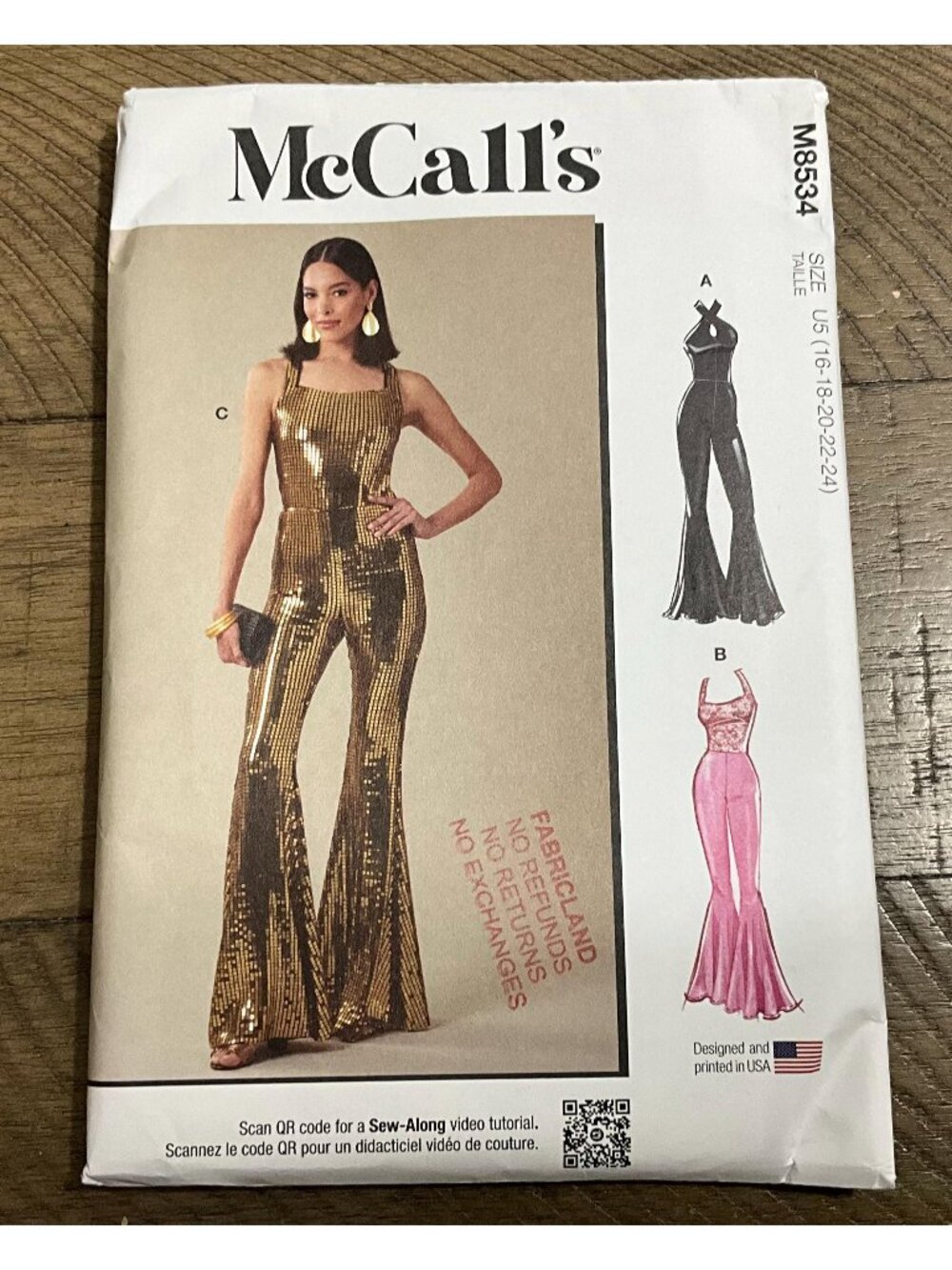 McCall’s M8534 Sewing Pattern  Jumpsuit Halter Neckline Flared Legs  70s (16-24)